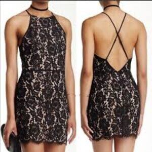 ASTR Lace Bodycon Halter Criss Cross Back Cocktail Dress